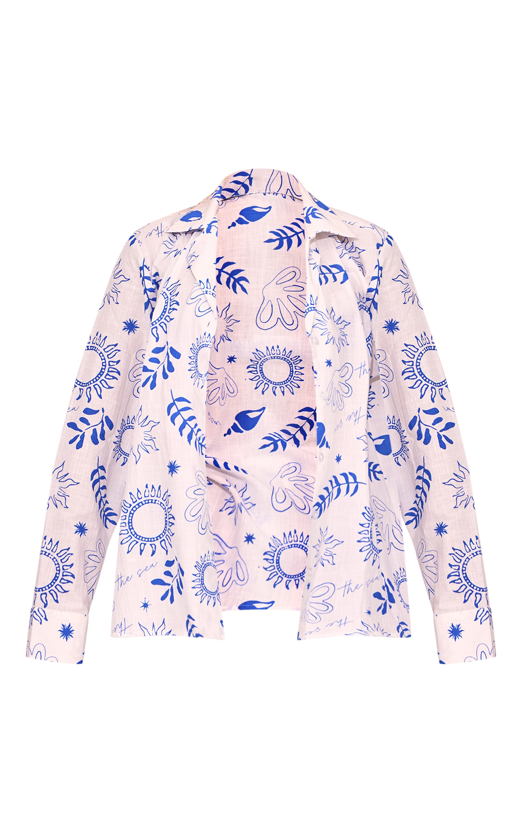 White Sea Print Oversized Long Sleeve Beach Shirt image 5