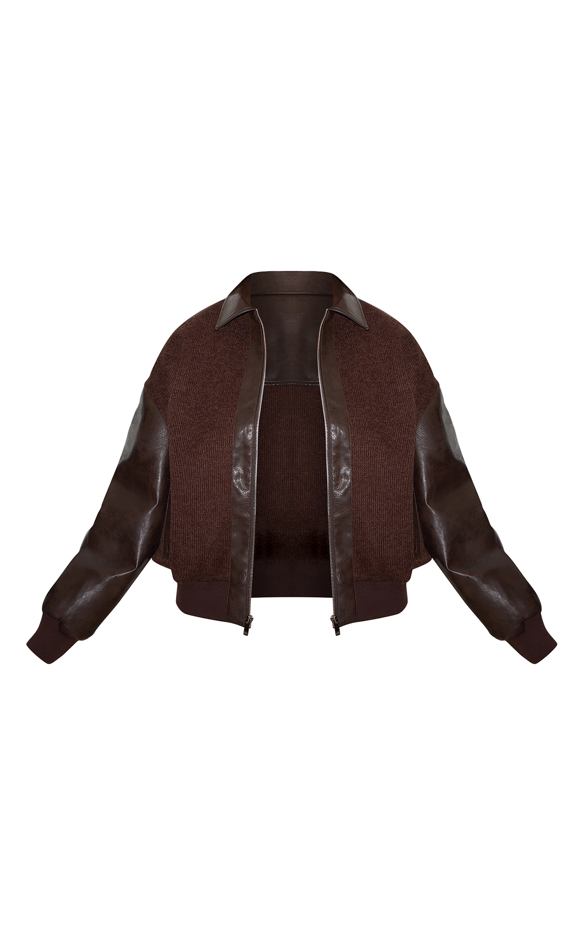 Plus Brown Faux Leather Contrast Jacket image 5