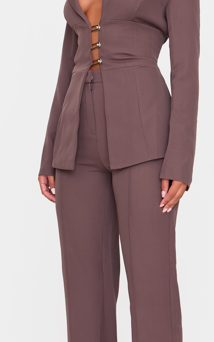 Chocolate Woven Tailored Wide Leg High Waist Pants image 4