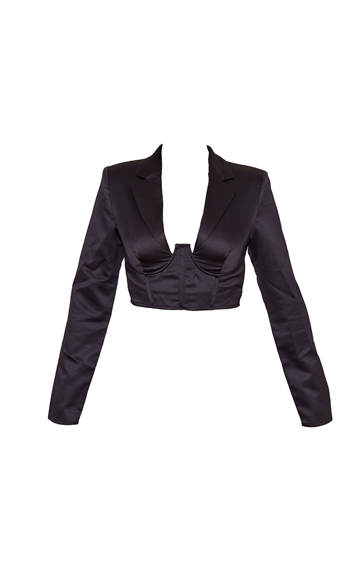 Black Shoulder Pad Corset Long Sleeve Shirt image 3