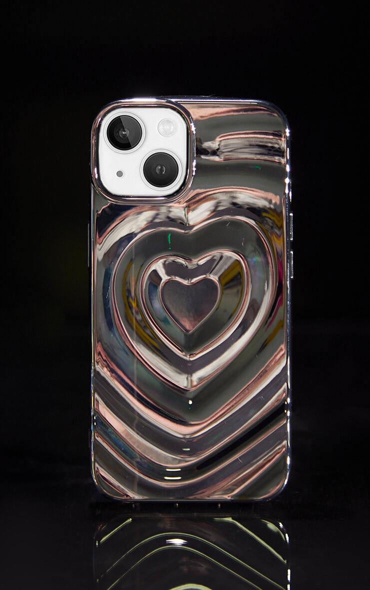 Silver Heart Chrome Mirrored Iphone 14 Case image 1