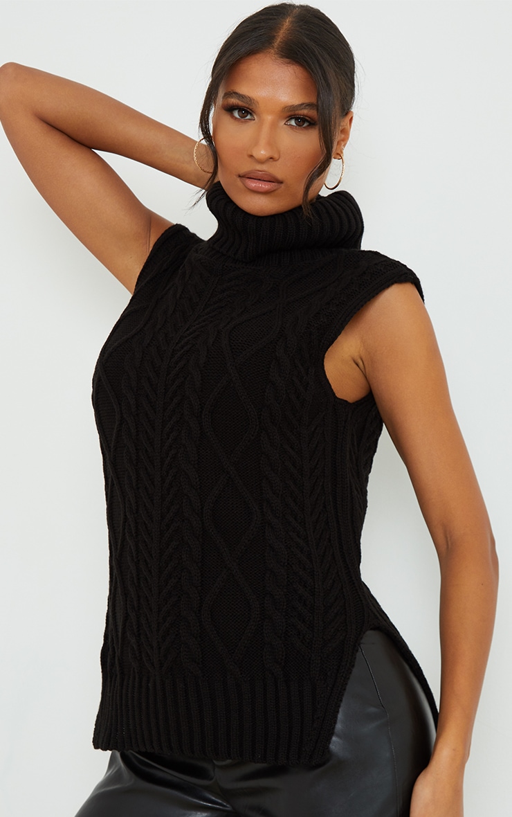 Sleeveless roll deals neck jumper