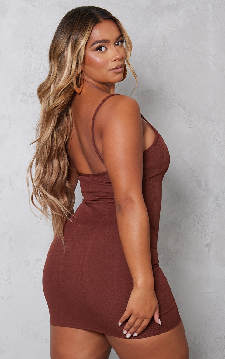 Shape Chocolate Brown Bandage Strappy Bodycon Dress image 2