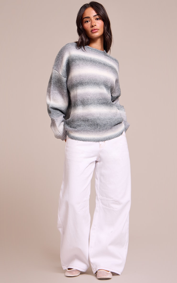 Petite Pull en maille tricot grise à rayures image 3