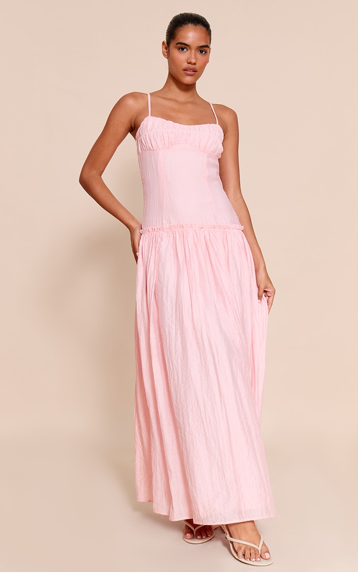 Light Pink Ruched Bust Drop Waist Maxi Dress image 1