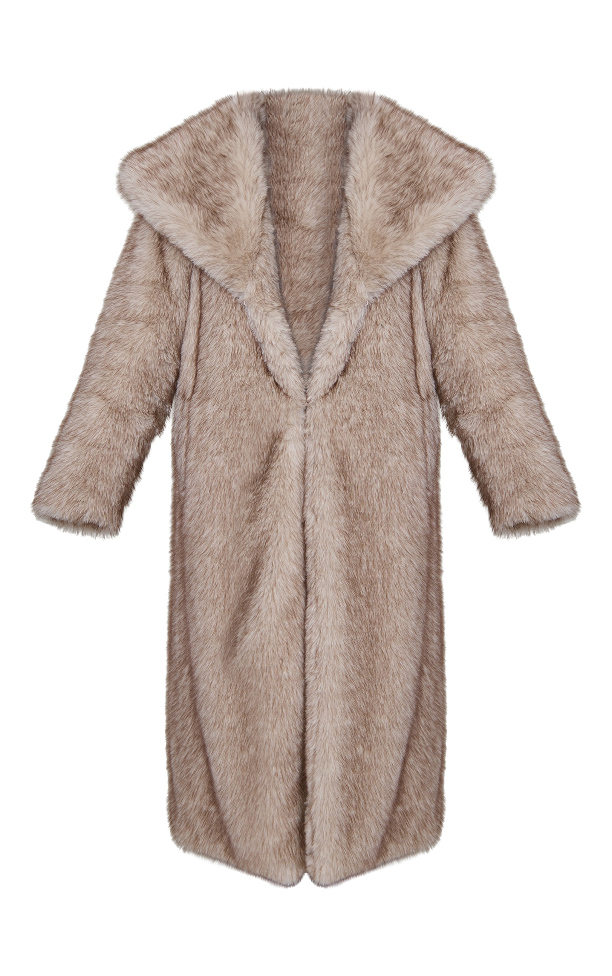 Beige Oversized Collar Fur Maxi Coat image 5