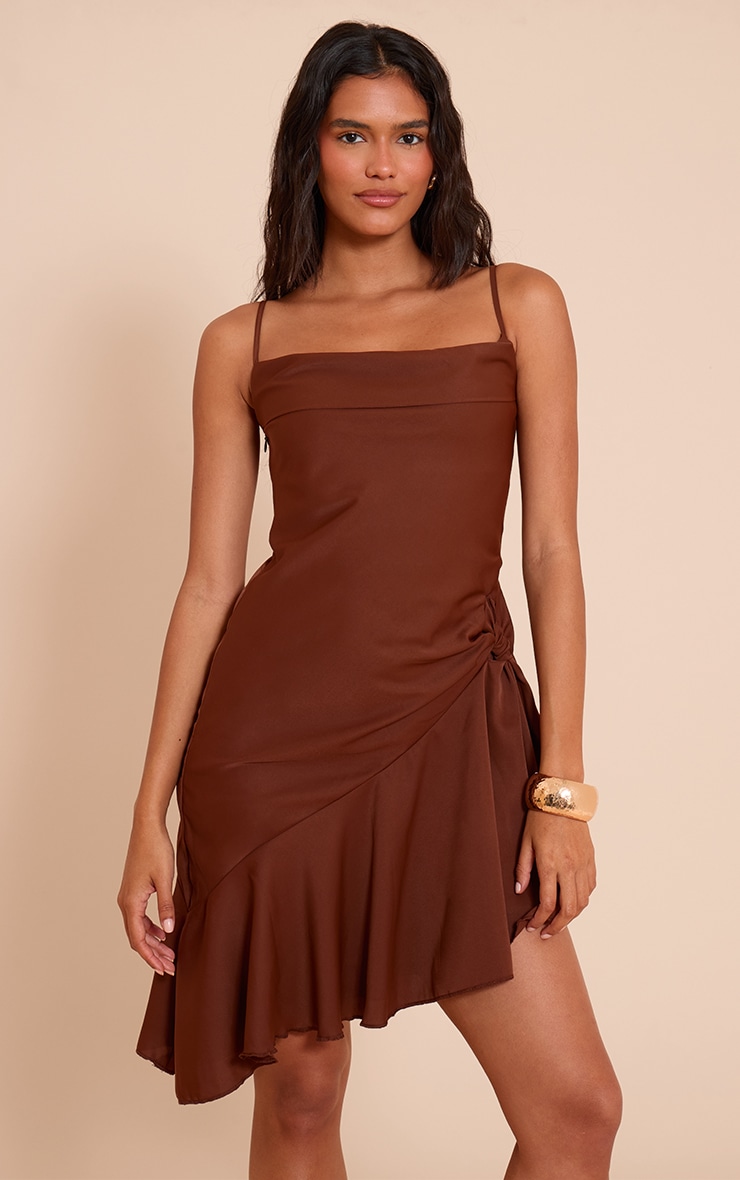Chocolate Chiffon Tie Detail Shift Mini Dress image 1