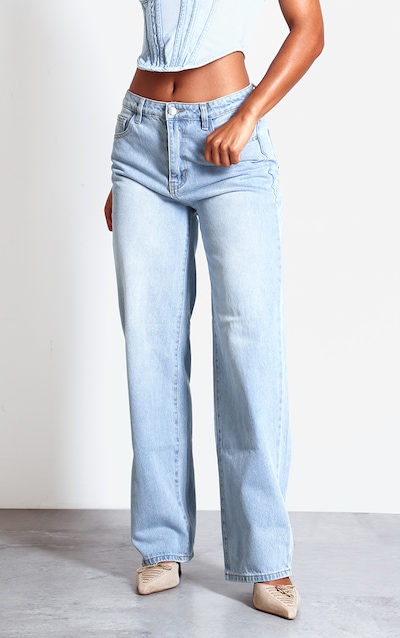 Light Blue Wash Mid Rise Straight Leg Jeans