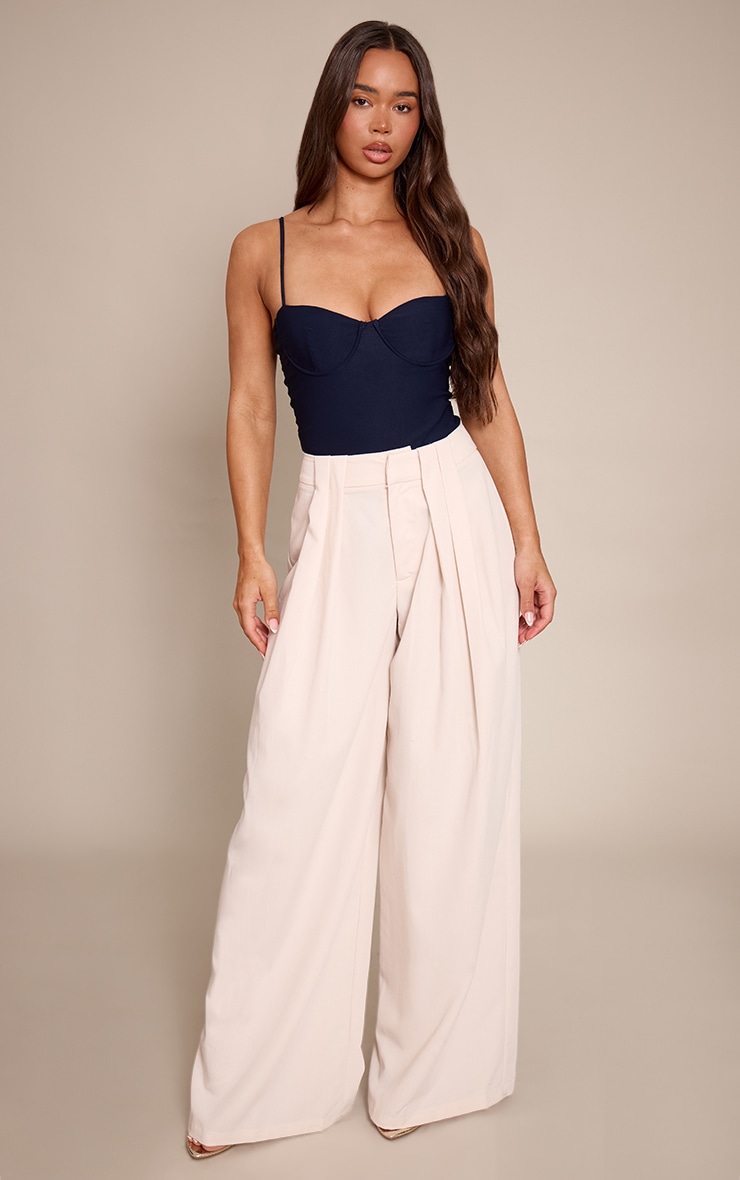 Navy Woven Stretch Strappy Bodysuit image 3