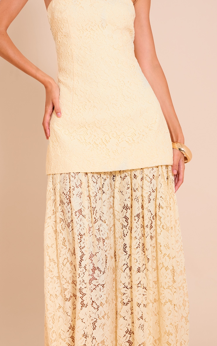 Lemon Lace Sheer Skirt Panel Bandeau Midaxi Dress image 4