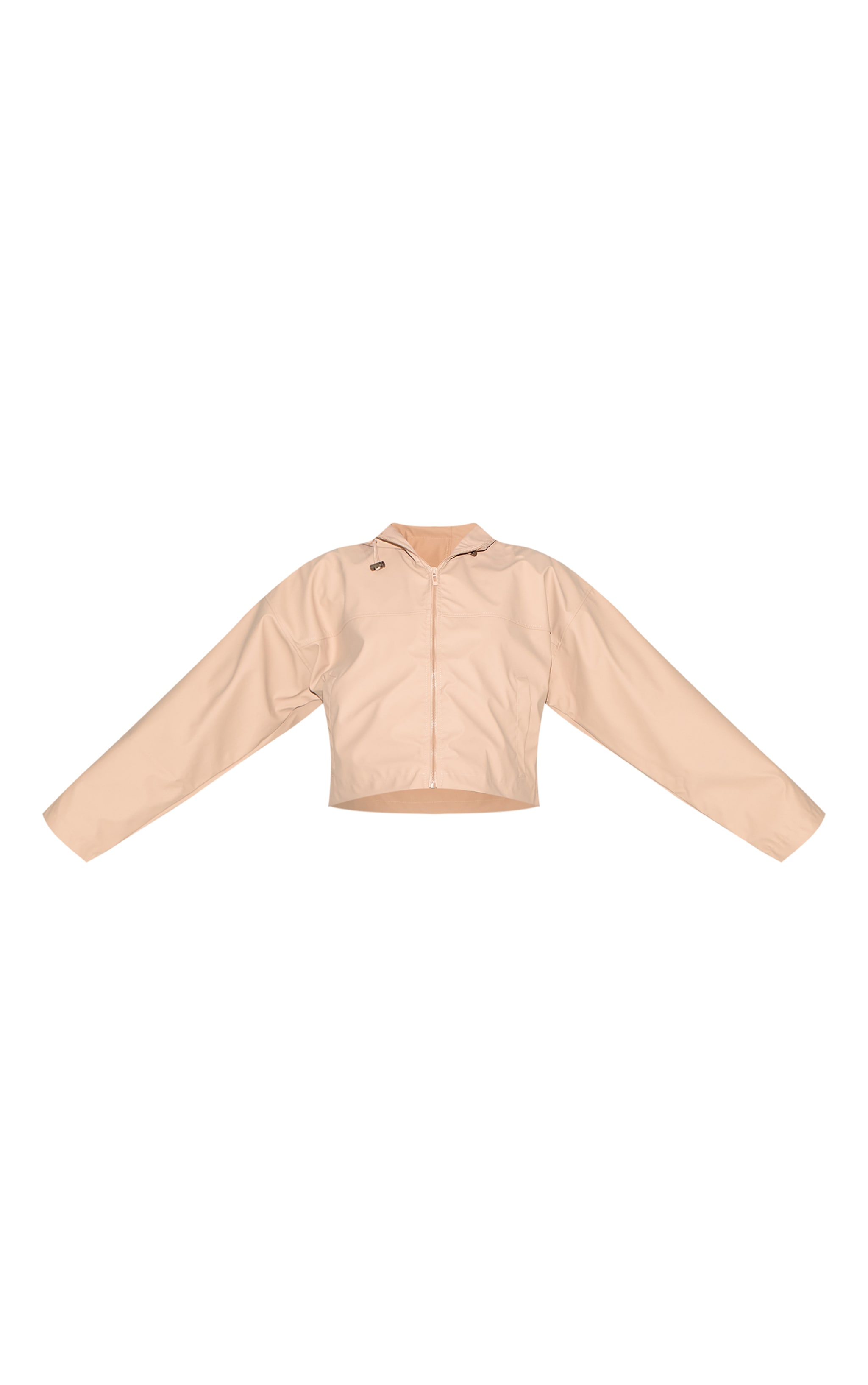 Beige Pu Faux Leather Cropped Hooded Jacket image 5