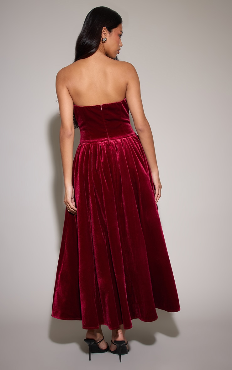 Robe bustier longue en velours bordeaux image 2