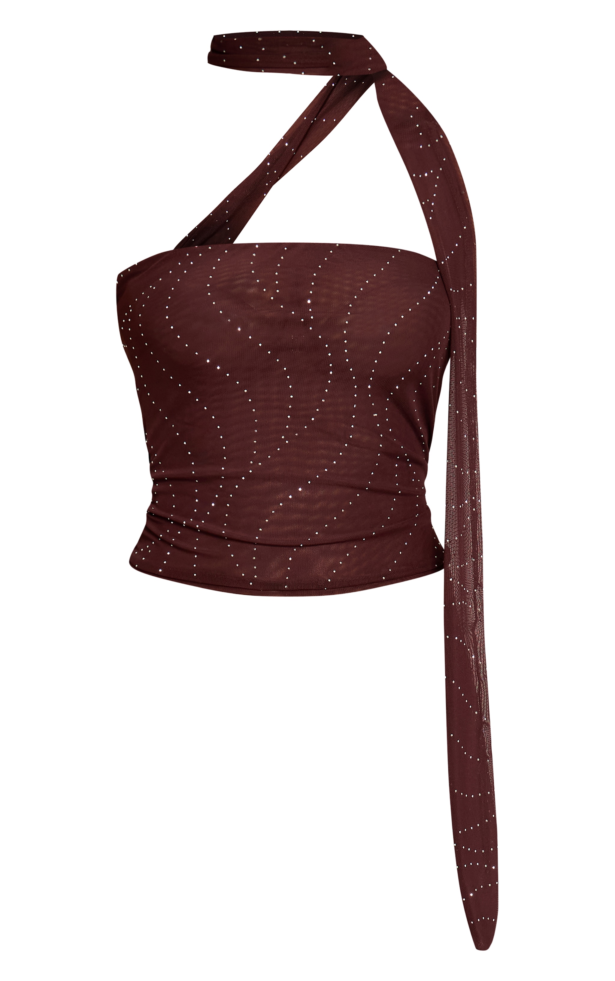 Dark Brown Hot Fix Mesh Scarf Bandeau Top  image 5