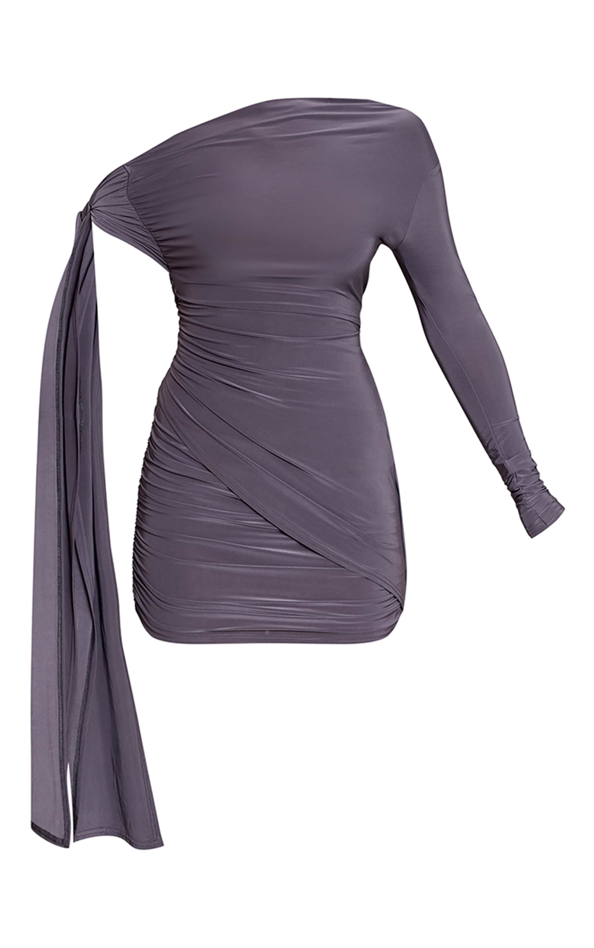 Charcoal Double Layer Slinky One Shoulder Mini Dress image 5