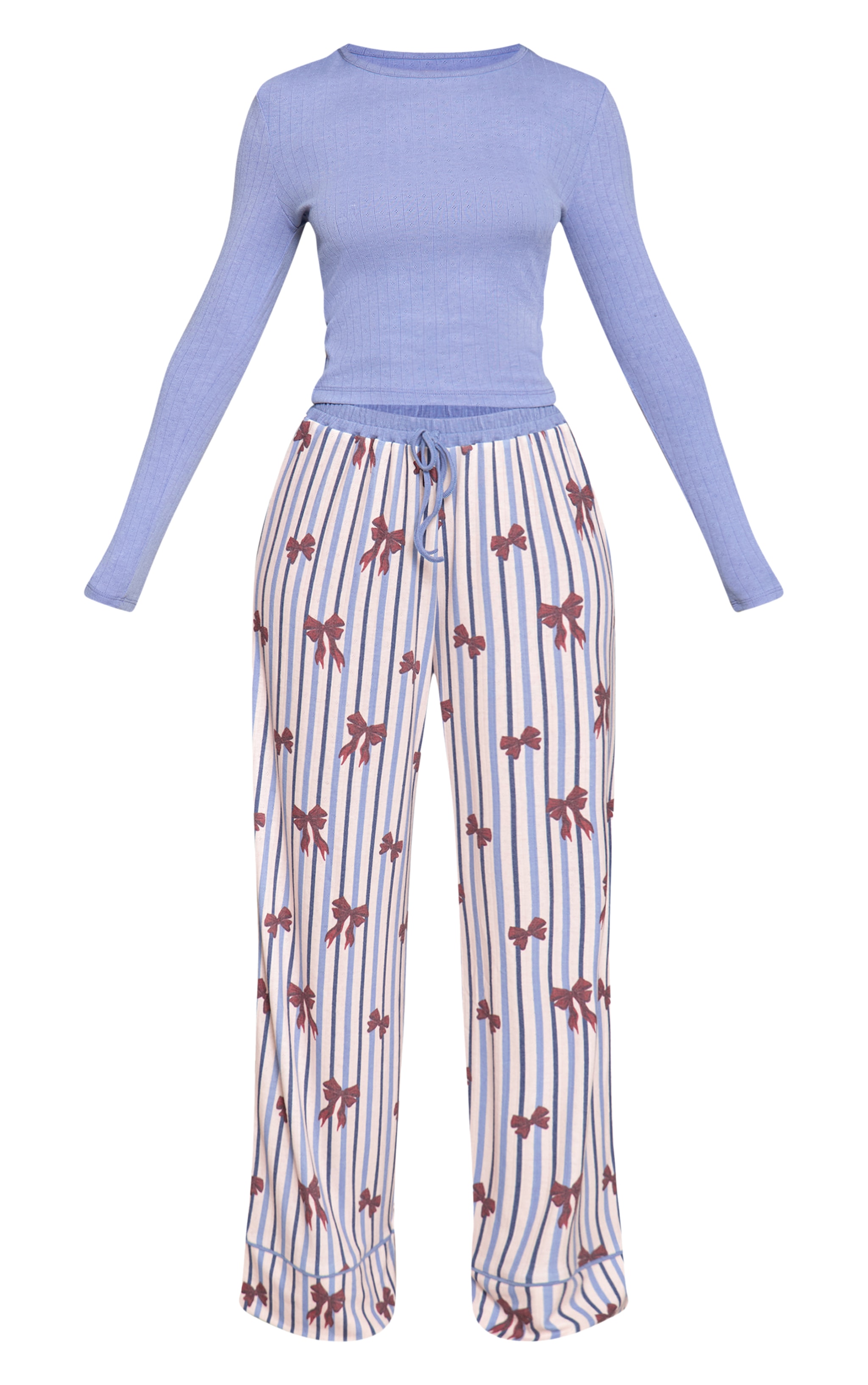 Petite Blue Jersey Fitted Long Sleeve Top and Christmas Pant PJ Set image 5