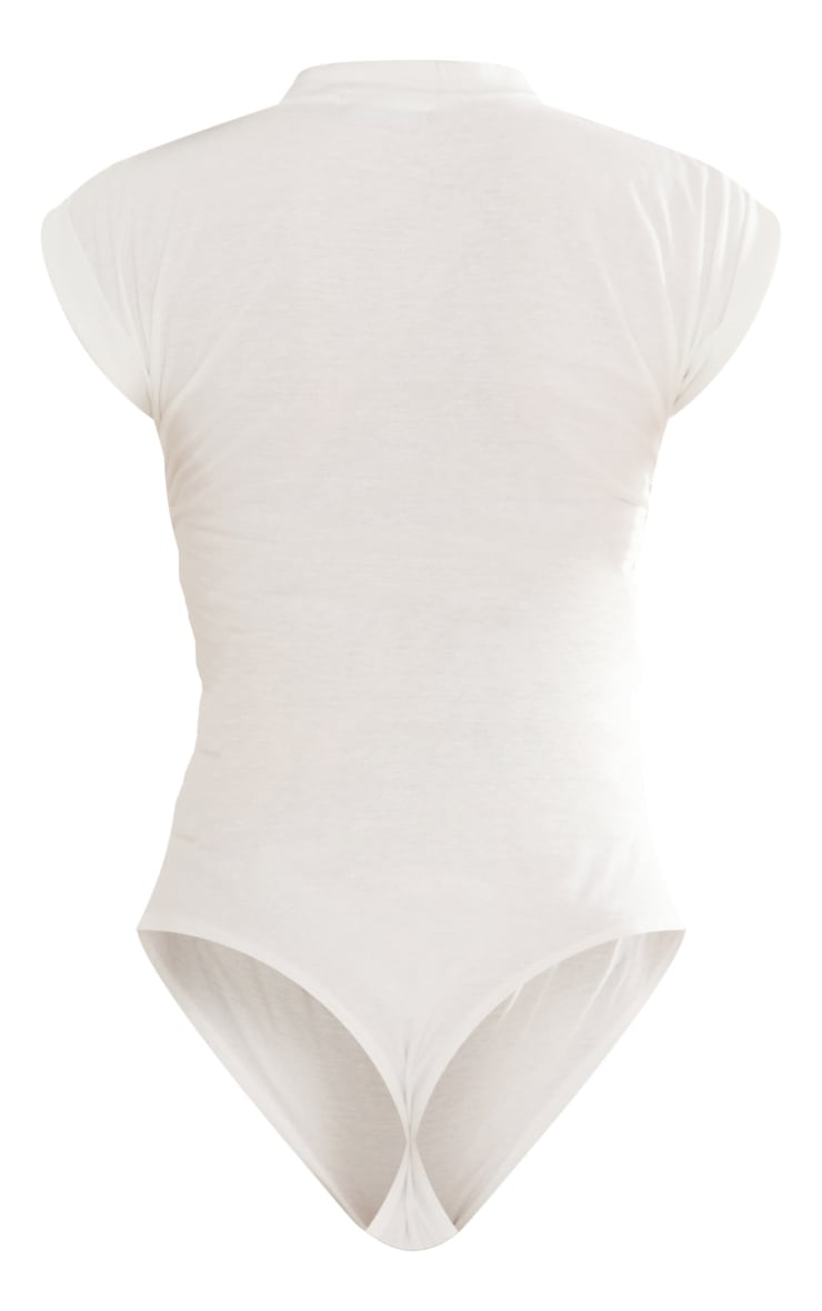 White Cotton Sleeve Ruched Side Bodysuit PrettyLittleThing