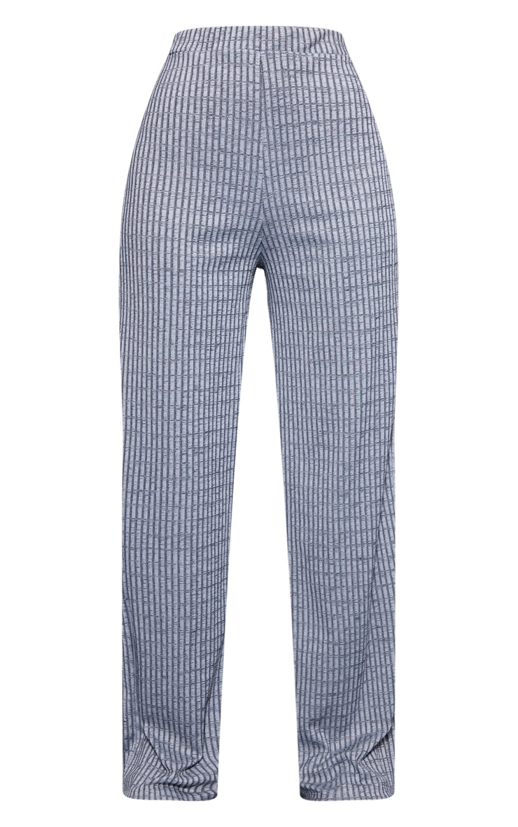  Grey Contrast Ribbed Wide Leg Trousers image 5