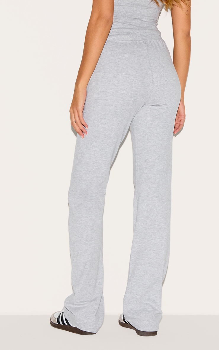 PRETTYLITTLETHING Pantalon droit gris chiné à taille basse et détail badge image 3