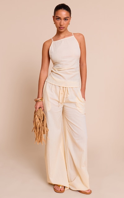 Butter Yellow Textured Drawstring Wide Leg Pants