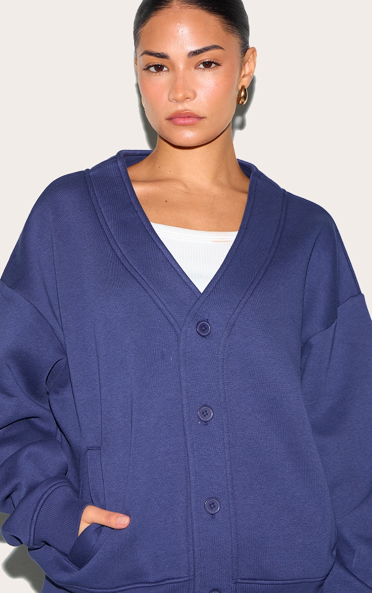 Petite Navy Button Up Side Pocket Sweatshirt image 4