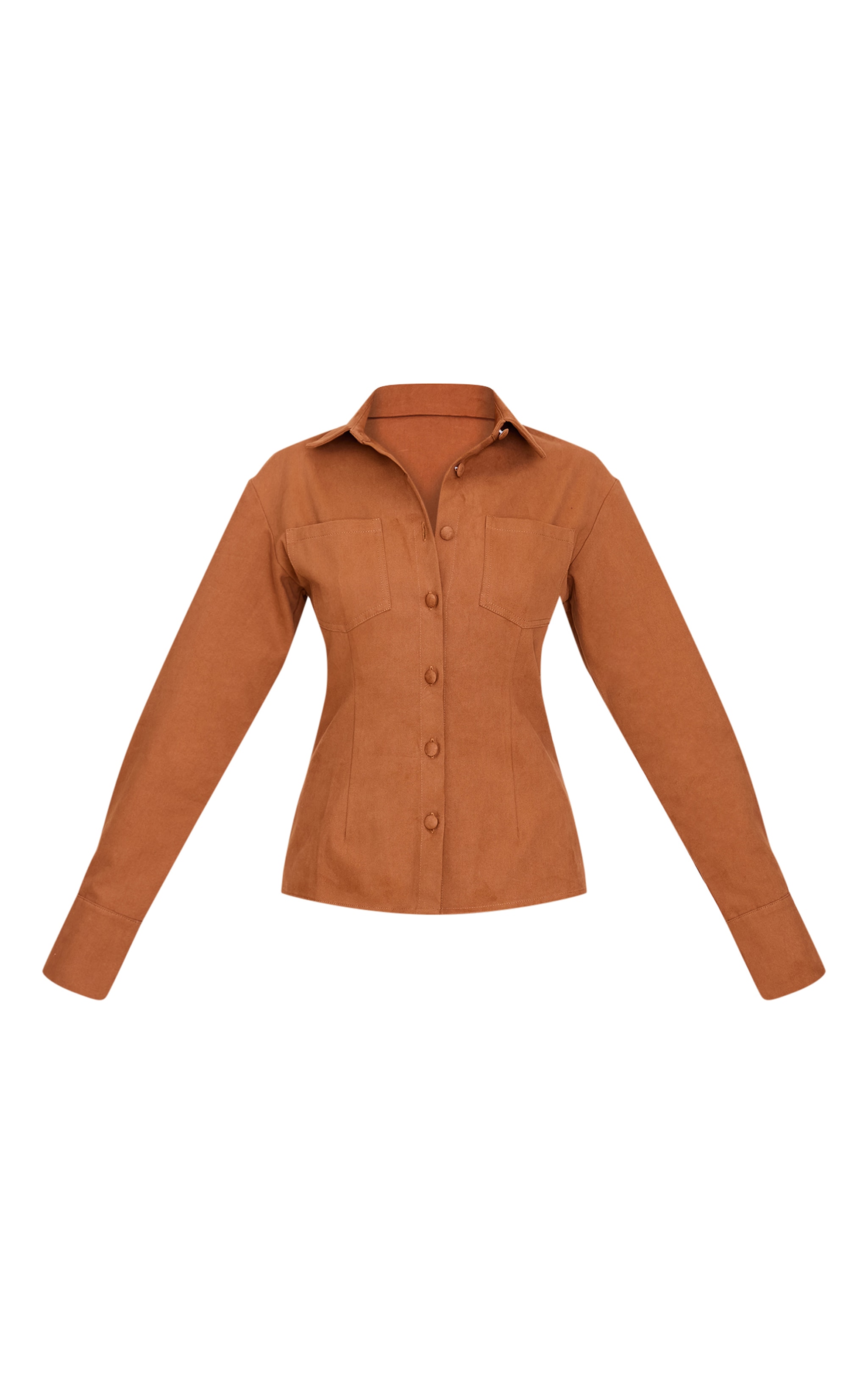 Tan Twill Button Up Cinched Waist Shirt image 5