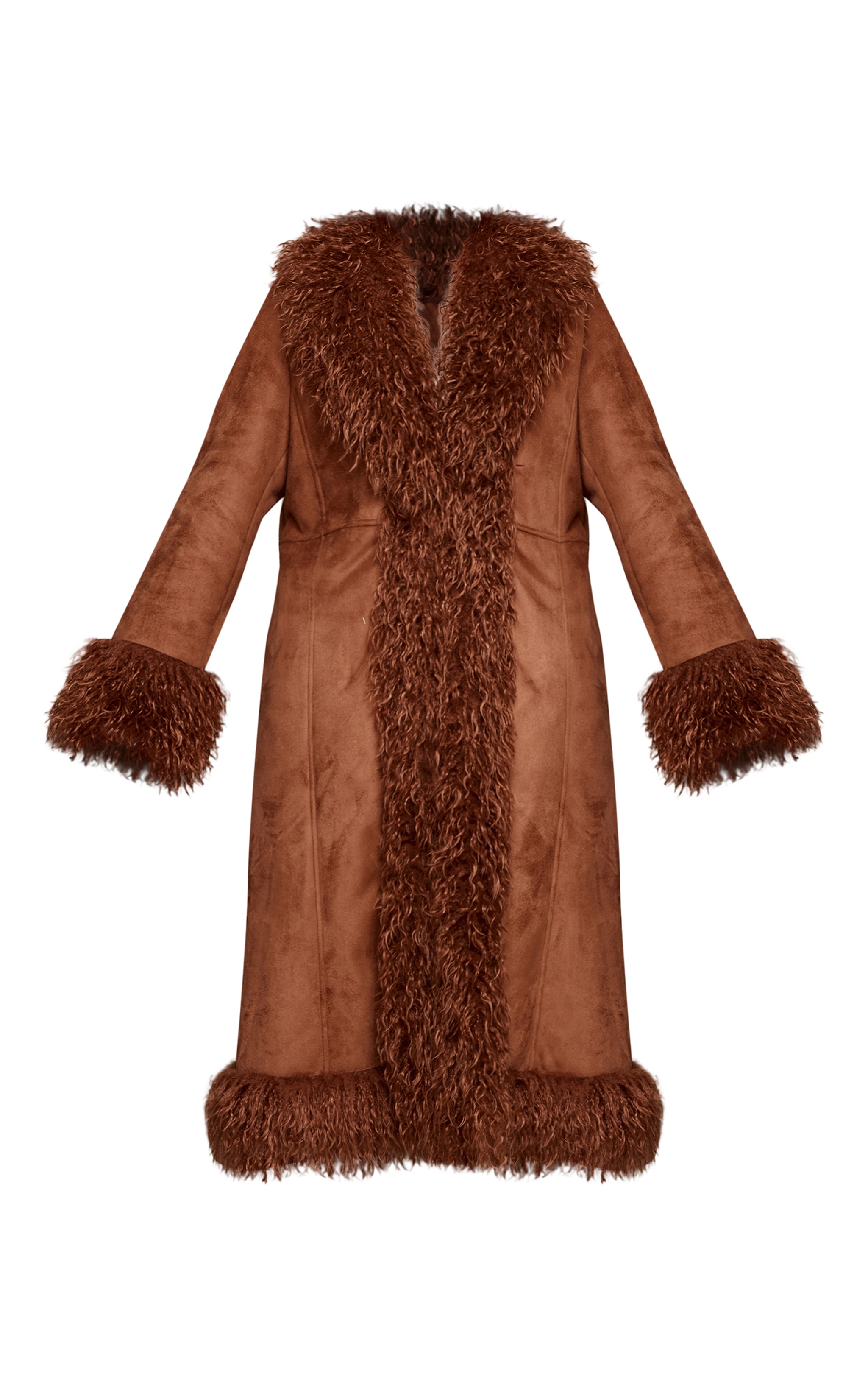 Tan Faux Fur Trim Maxi Coat image 5