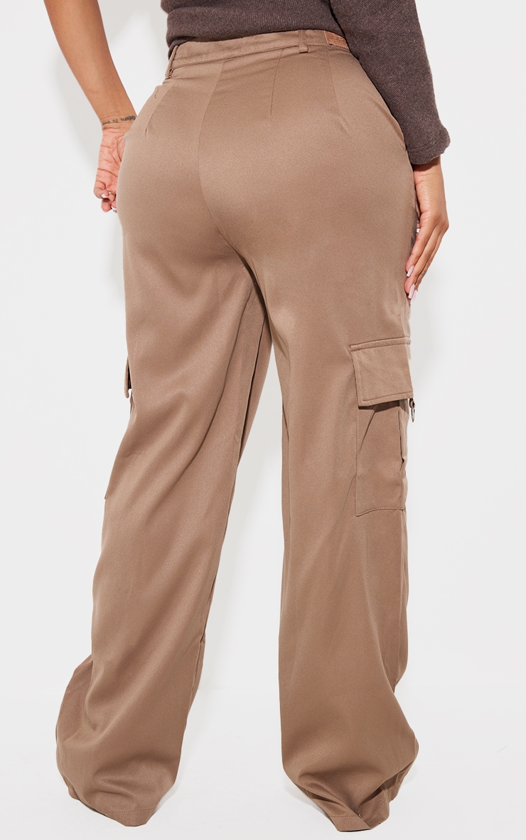 PRETTYLITTLETHING Shape Mocha Rose Buckle Detail Cargo Wide Leg Pants image 3