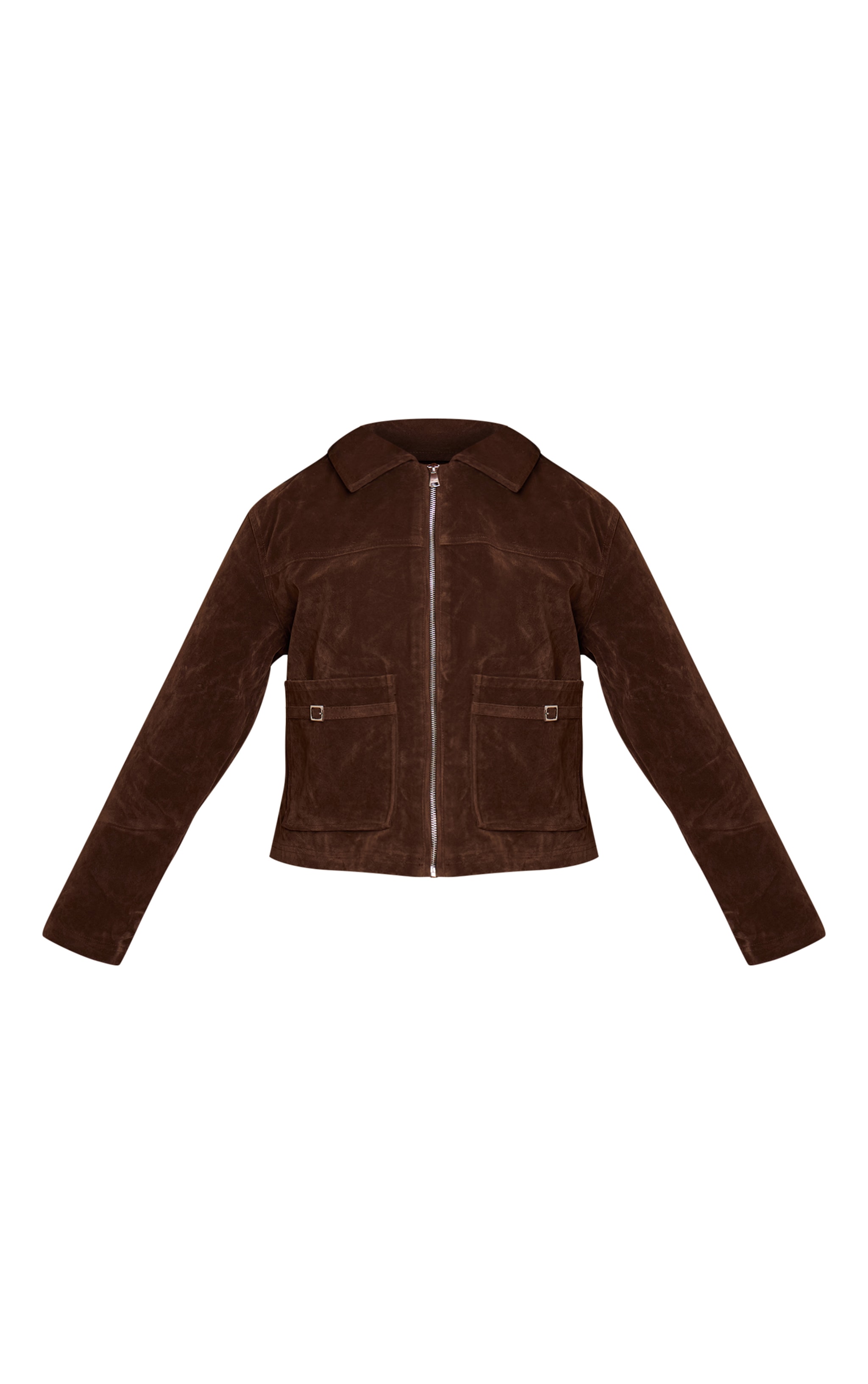 Chocolate Pocket Trim Faux Suede Jacket image 5
