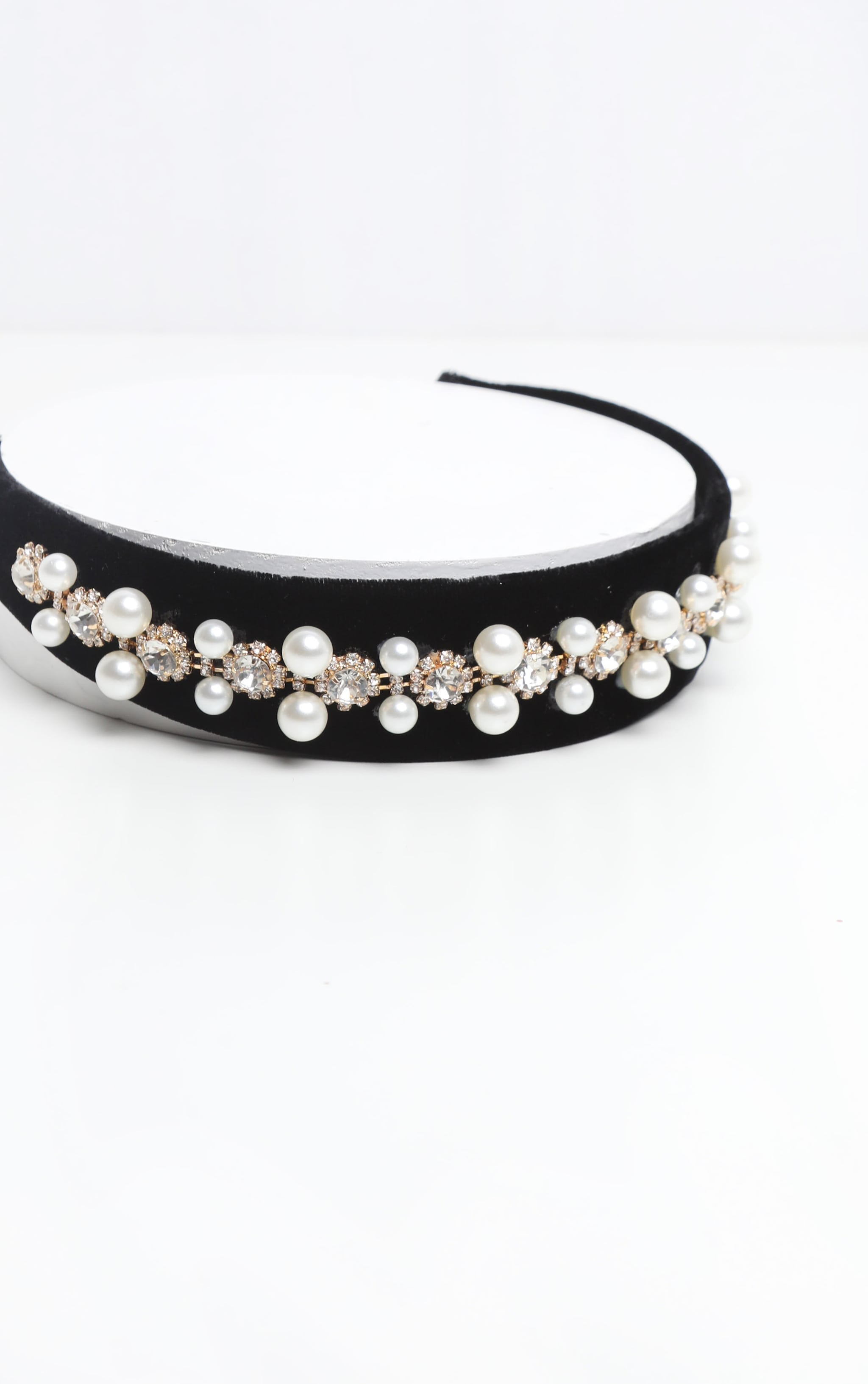 Black Velvet Pearl And Diamante Alice Headband PrettyLittleThing