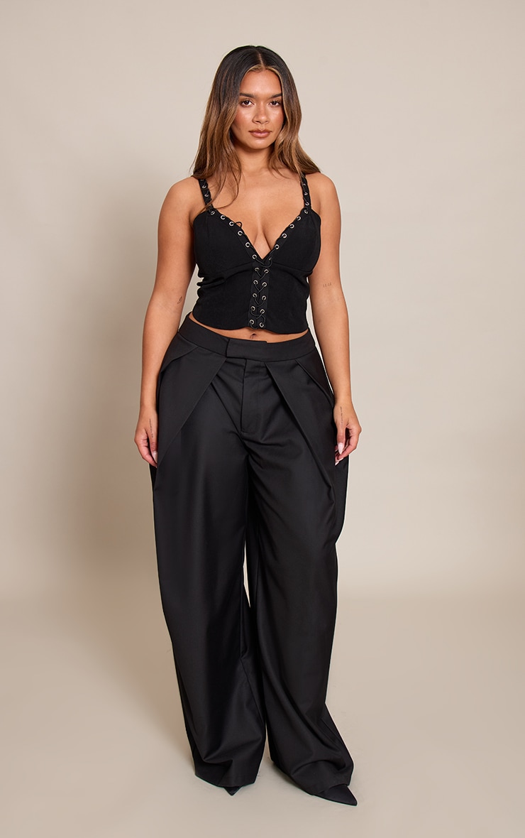 Shape Black Woven Plunge Lace Up Detail Corset image 3