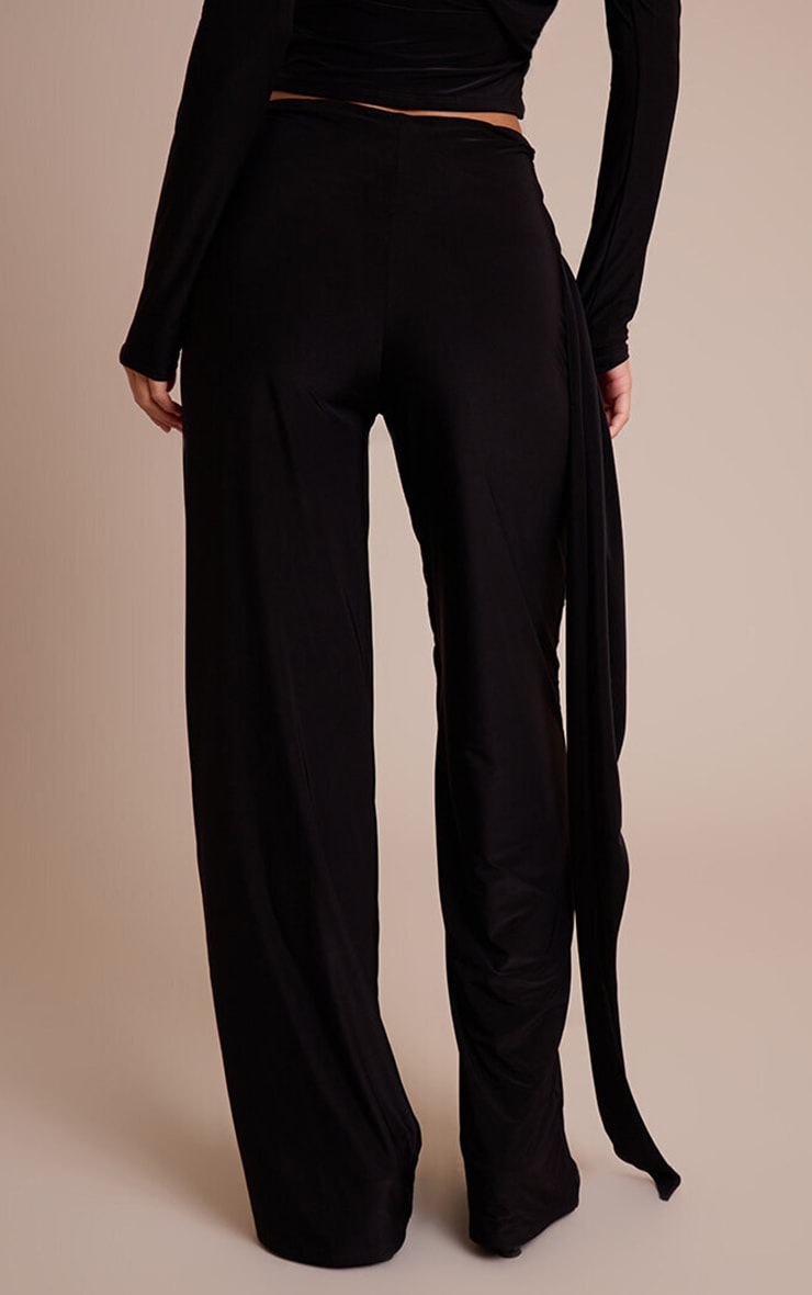 Black Double Layer Slinky Twist Drape Straight Leg Trousers image 3