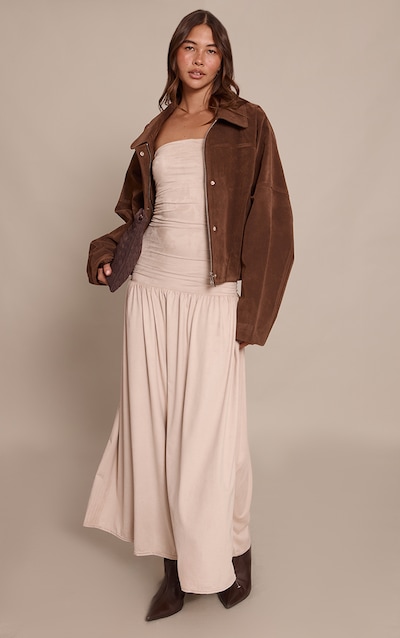 Robe bustier longue en suédine taupe à taille tombante