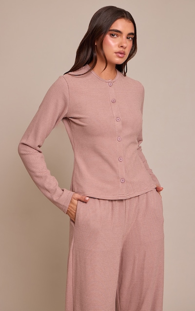 Light Pink Soft Fleece Pinstripe Button Up Top