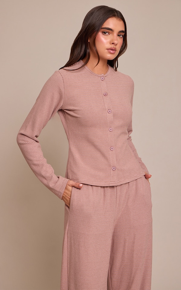 Light Pink Soft Fleece Pinstripe Button Up Top 