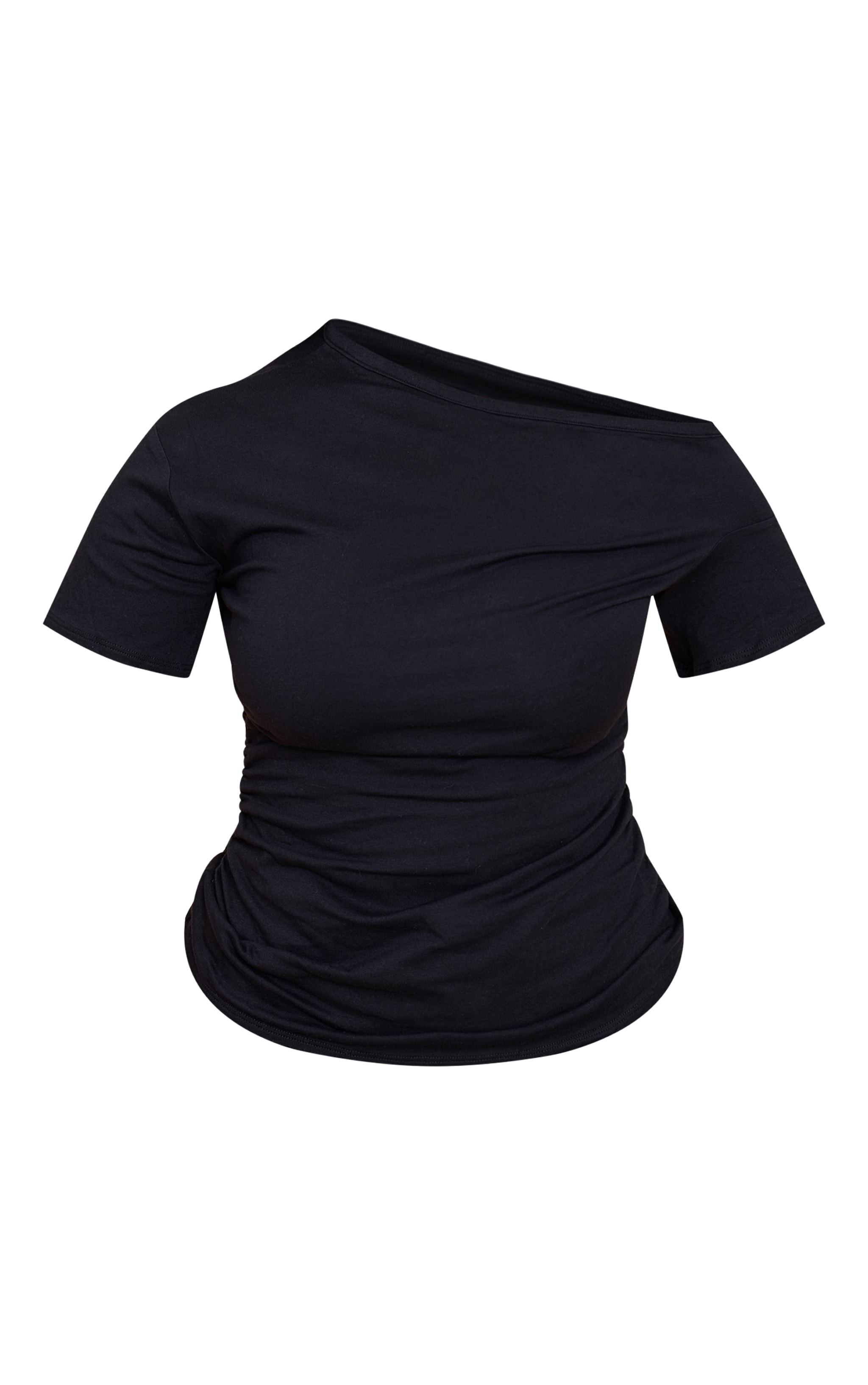 Shape T-shirt noir froncé sur les côtés à épaule dénudée image 5