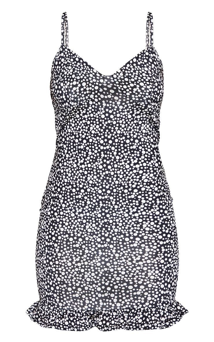 Petite Black Dalmatian Print Strappy Cup Detail Frill Hem Shift Dress image 5