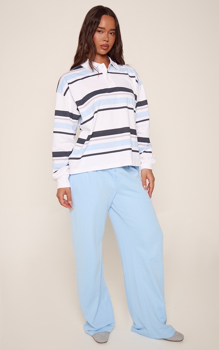 Light Blue Pleat Detail Button Up Straight Leg Joggers
