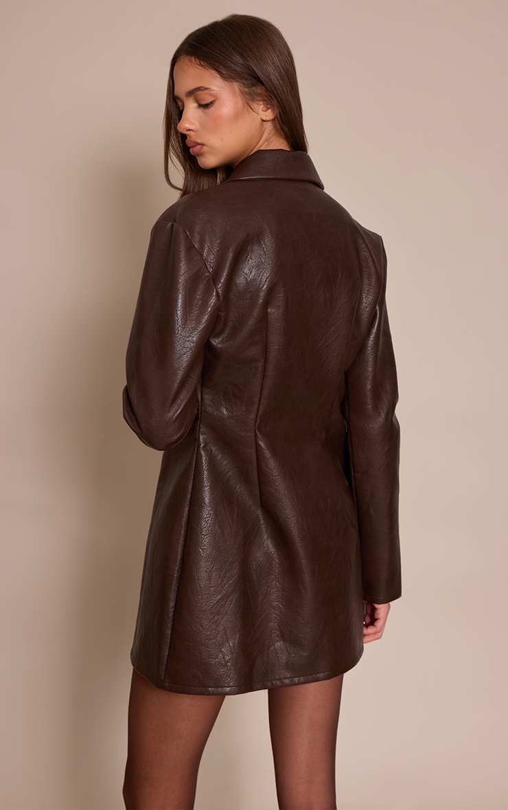 Brown Croc Faux Leather Blazer Dress image 2