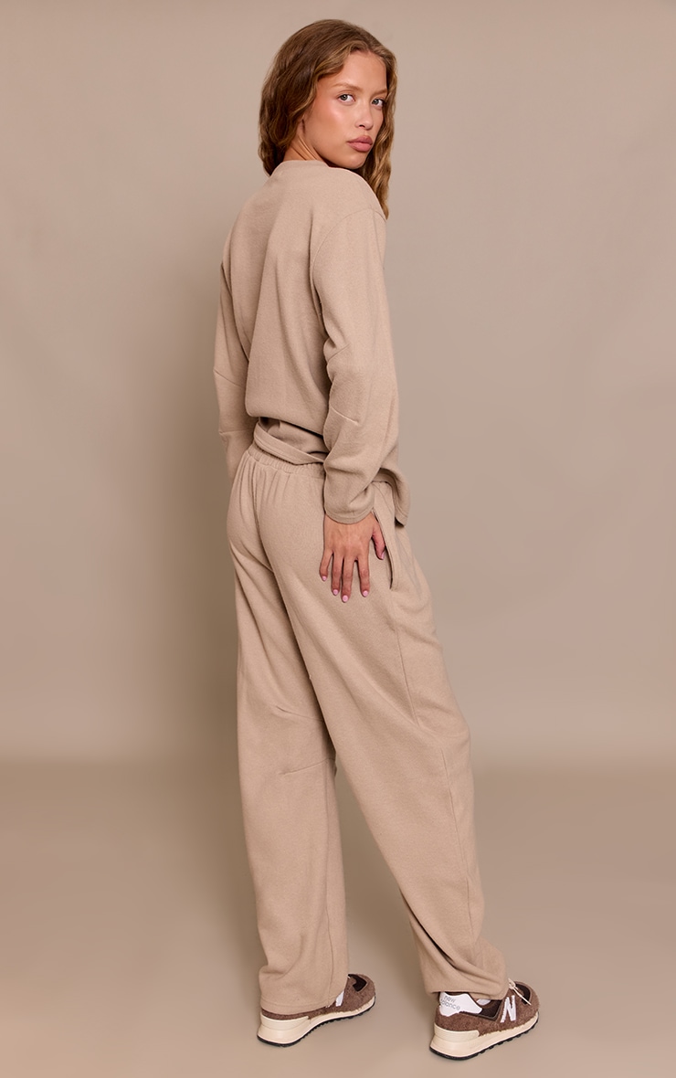 Pantalon droit brossé côtelé taupe à pinces image 3