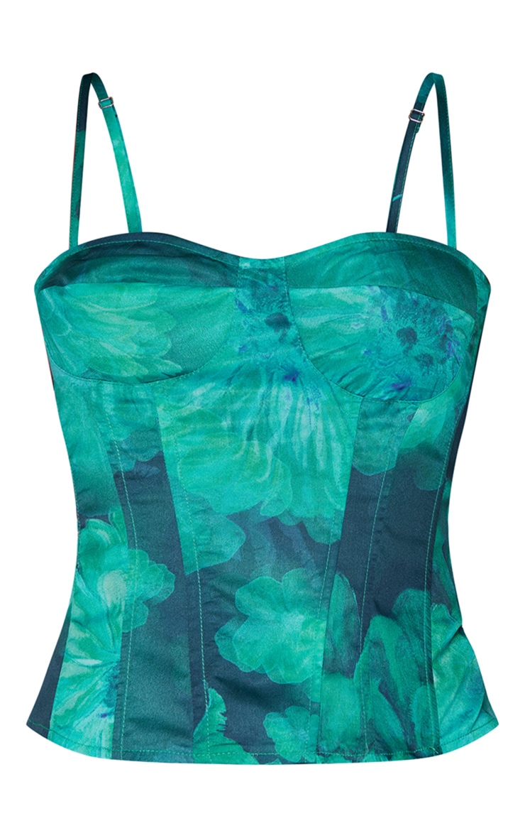 Teal Floral Print Structured Corset Top image 5