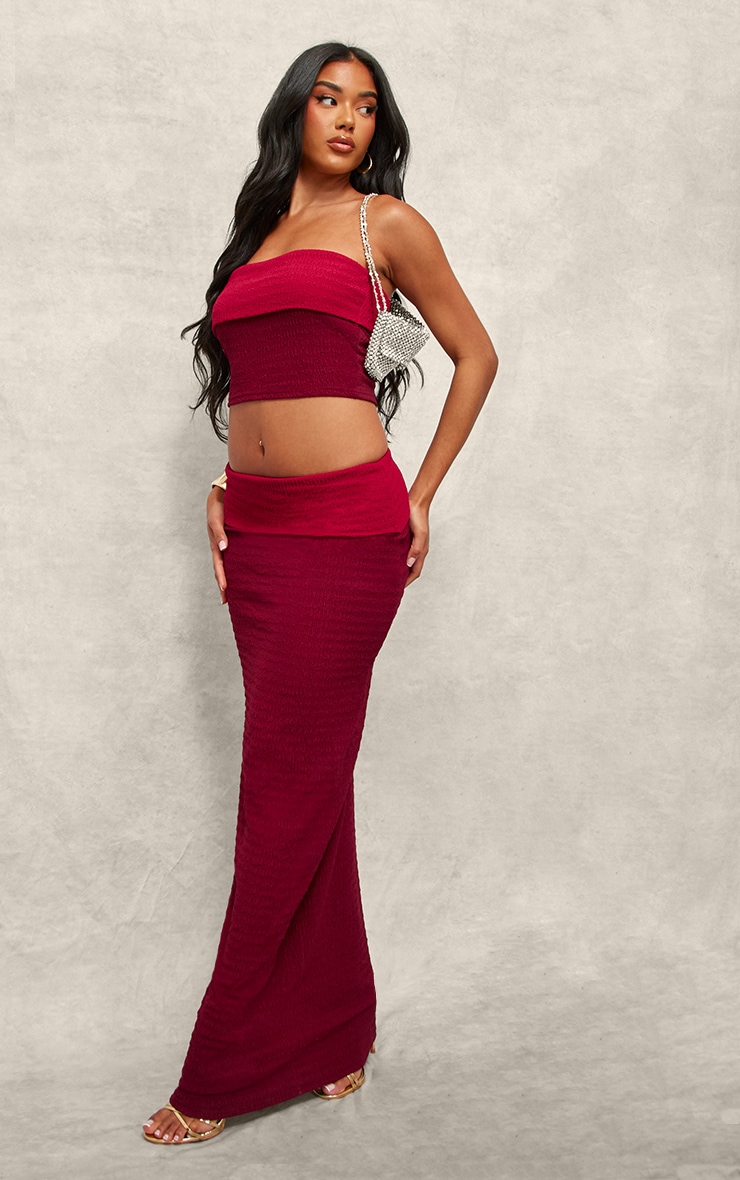 Red Textured Fold Bandeau Top image 3