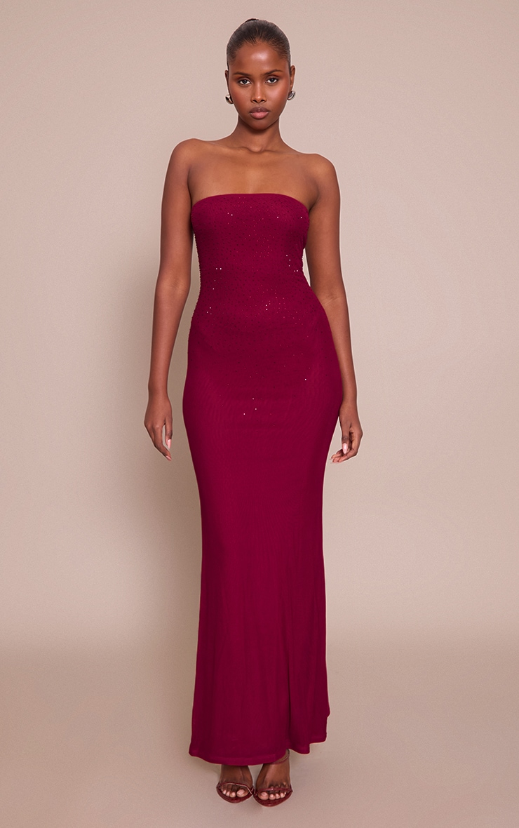 Burgundy Hotfix Bandeau Maxi Dress image 1