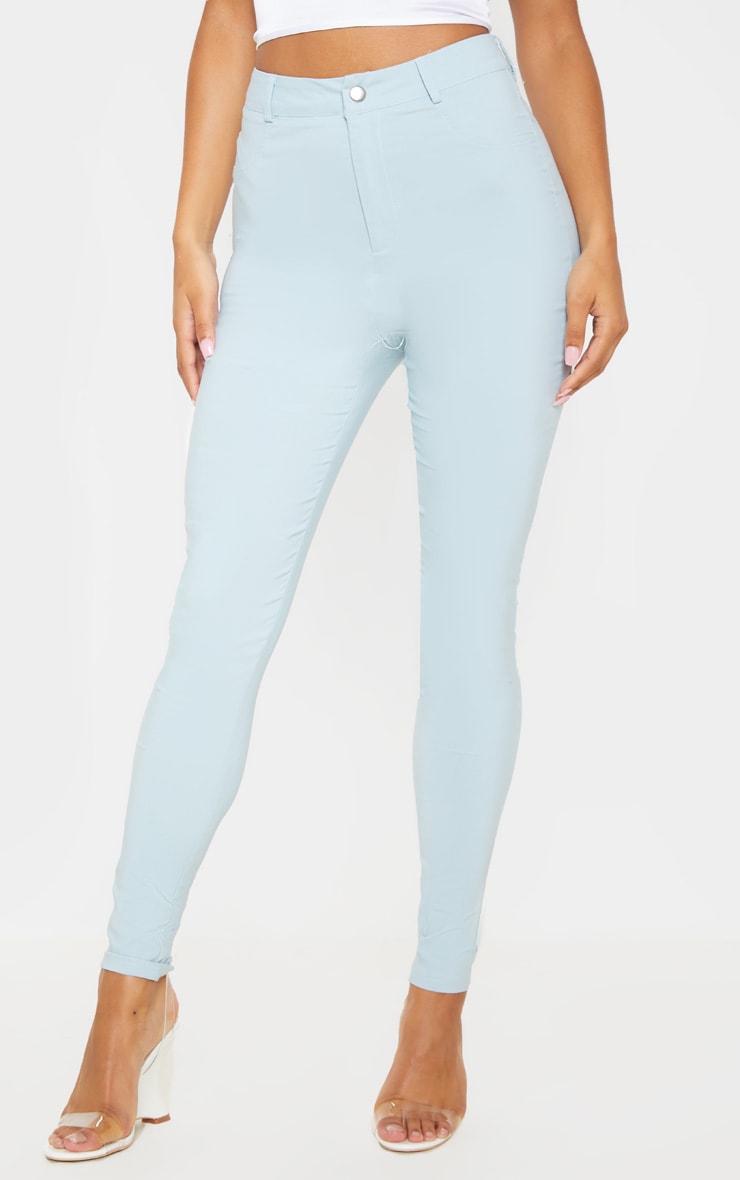 Pale Blue Popper High Waisted Stretch Jegging image 2