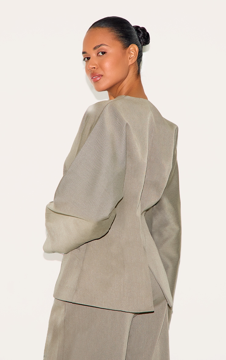 Light Grey Premium Woven Tailored Collarless Blazer image 3