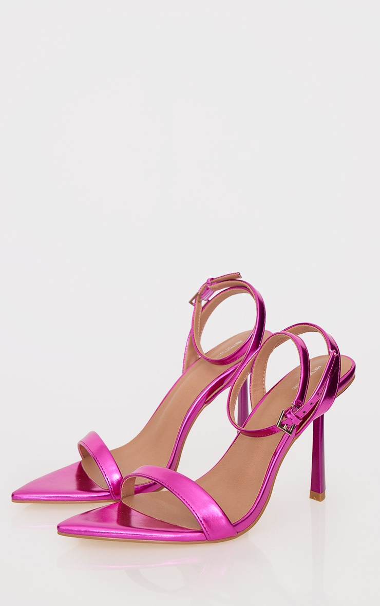 Pink Metallic PU Point Toe Strappy Barely There High Heeled Sandals image 4