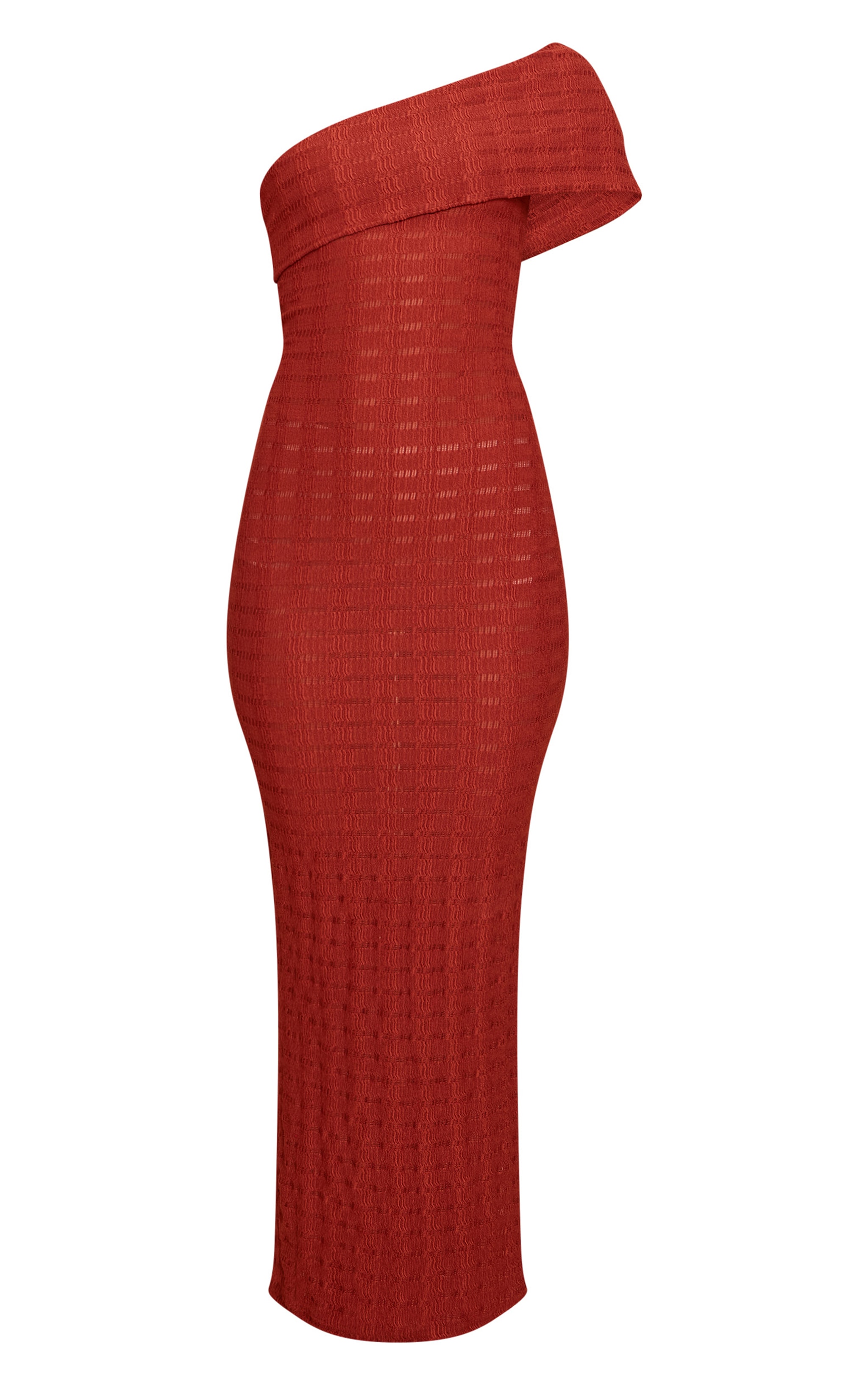 Rust Textured One Shoulder Sleeveless Maxi Dress image 5