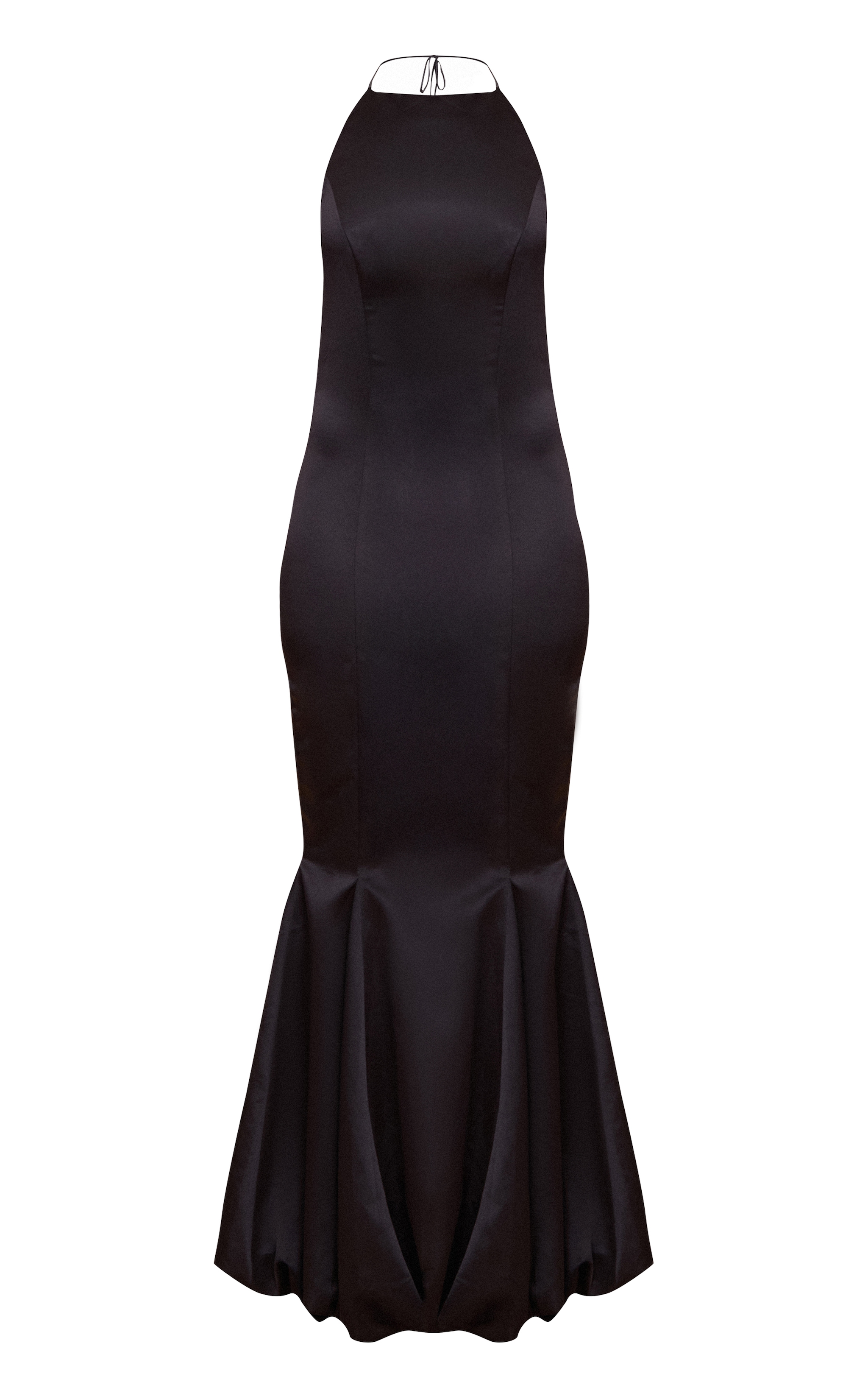 Black Satin Halterneck Puffball Maxi Dress image 5