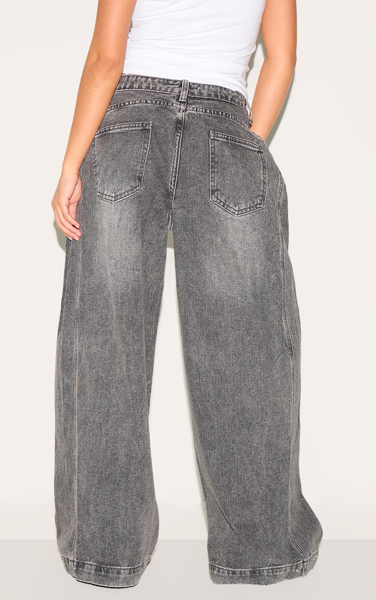Petite Washed Grey Denim Side Pleated Detail Wide Leg Jeans image 3