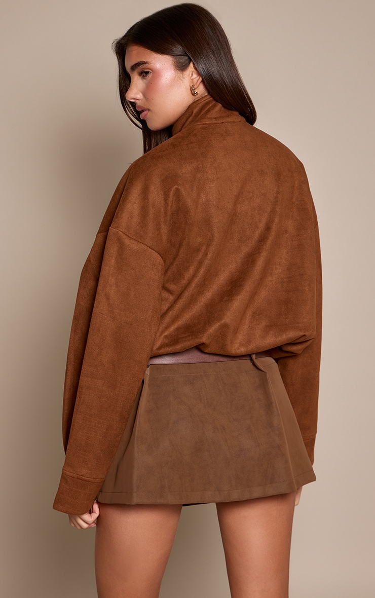 Chocolate Brown Soft Faux Leather Belted Mini Skirt image 3