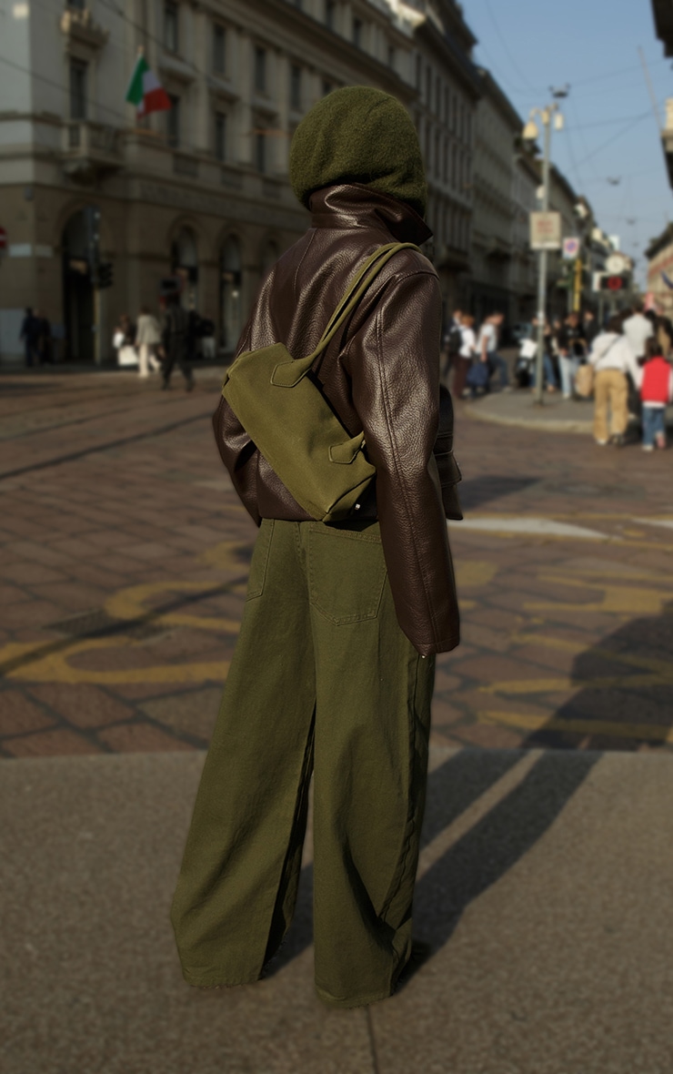 Chocolate Faux Leather Oversized Jacket image 2